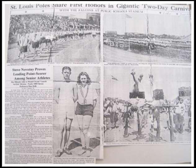 St. Louis Poles Snare First Honors in Gigantic Two Day Carnival with the Falcons at Public Schools Stadium - June 1931 Falcon girls from all parts of the country join forces in hoop Parade, which was