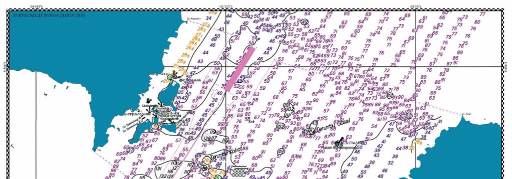 Page 19 Figure 17: Bathymetry in the Sunda Strait 34 The proposed scheme has been designed to follow the IASL I (existing traffic pattern) as closely as possible, as well as to consider the record of