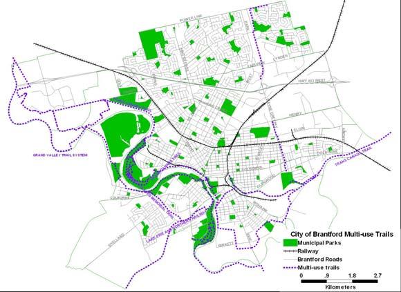 4.4.1 Walking and Cycling in 2031 Currently in the City of Brantford, almost 6% of the work trips are made by walking/ cycling and the majority of the current trail system is off road.