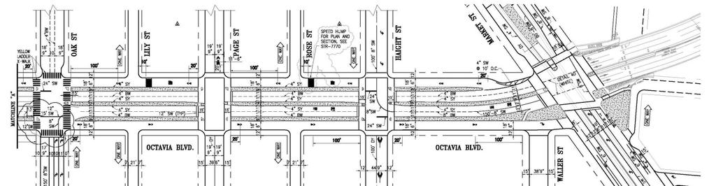 Existing Traffic Striping Configuration on Octavia Boulevard Source: SFMTA.
