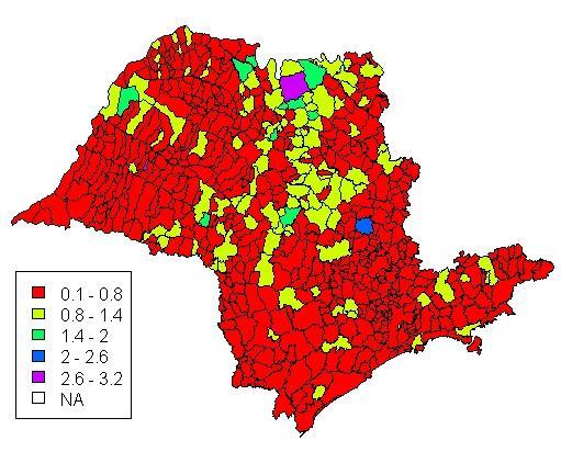% land surface in sugarcane (1993) % population urban (2000)