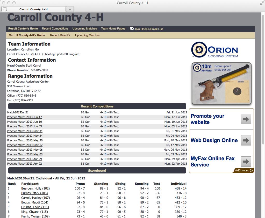 Result Center www.orionresults.com Integrated online results. Every club gets their own page.