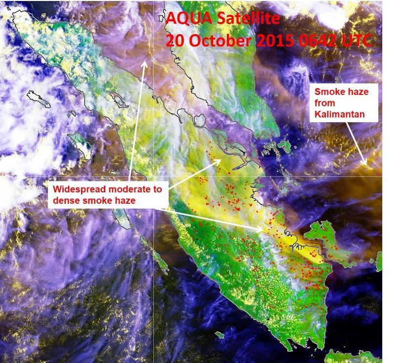 Figure 2D: AQUA satellite image on 20 October 2015 shows smoke haze