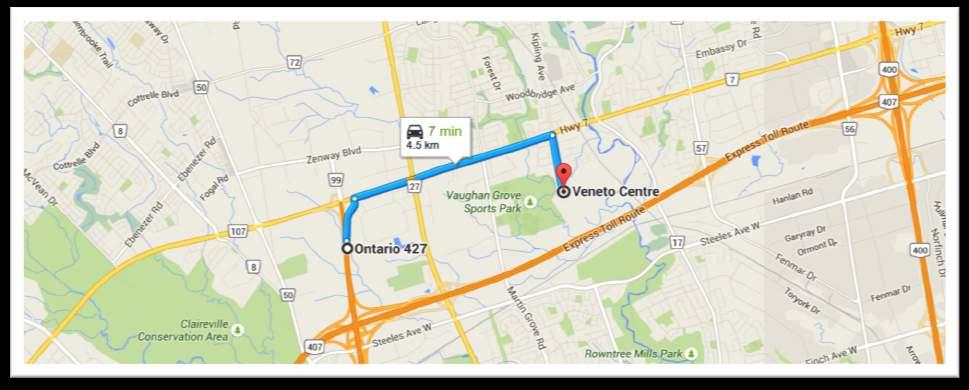 Veneto Centre will be on your left HWY 427 - Use the right 2 lanes to turn right onto Hwy