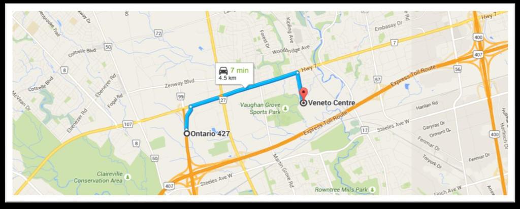 Veneto Centre will be on your left HWY 427 - Use the right 2 lanes to turn right onto Hwy