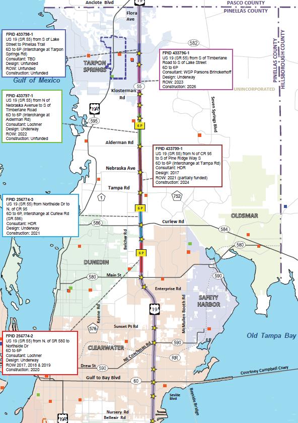 Northern U.S. 19 Corridor Upcoming Projects FPID 433798-1 US 19 (SR 55) from S. of Lake St. to Pinellas Trail 6D to 6P, Interchange at Tarpon Springs Rd.