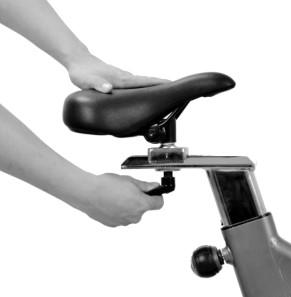 Place your foot in the toe clips, then get on the bike. 2. If your leg is bent too much, you should move the seat up.