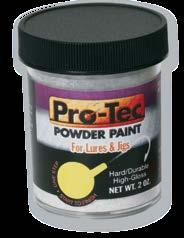 PRO-TEC POWDER PAINT Powder paint is a durable finish with a unique application process intended for lures that can be dip painted and then withstand heat of 350 degrees.