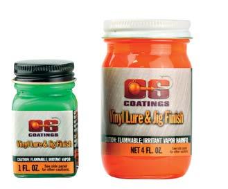 VINYL LURE AND JIG FINISH Far more durable than lacquer and enamel paints and easier to use than epoxy paints, VINYL FINISH remains flexible and will not chip or flake when applied over clean lead.