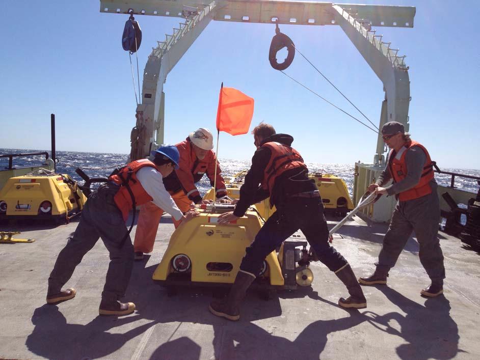 Figure 2. A SIO Abalone OBS being moved into position for deployment.