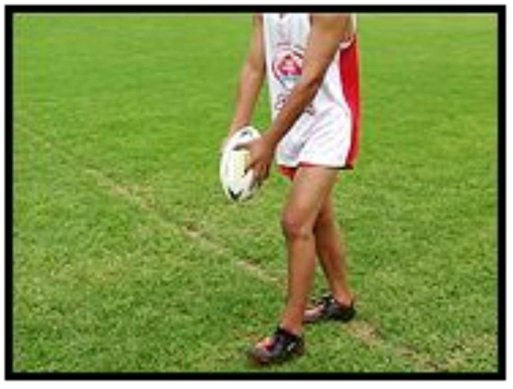 SKLLS TEACHING POINTS: DROP PUNT - The ball is held as shown.