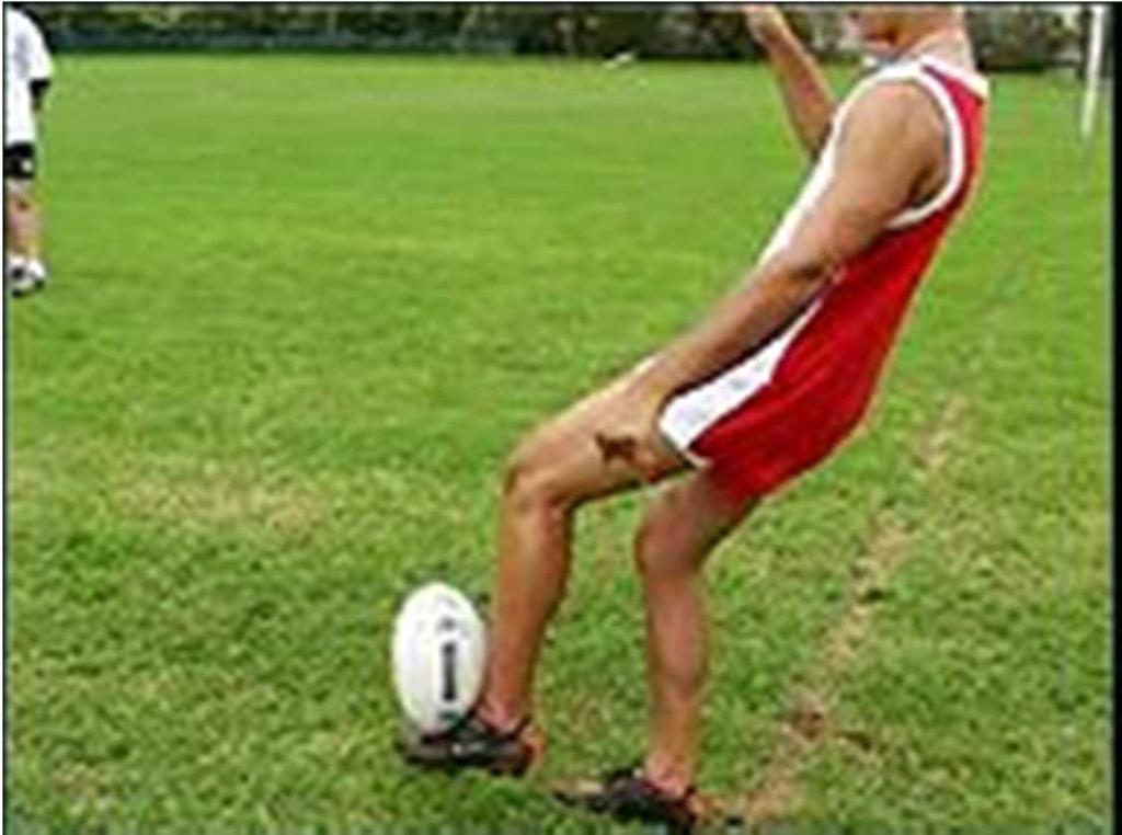 - The ball is upright and the foot should have a straight instep on contact.