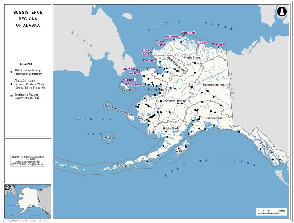 Figure 8: Alaska Communities Receiving Bowhead Whale and Subsistence Regions