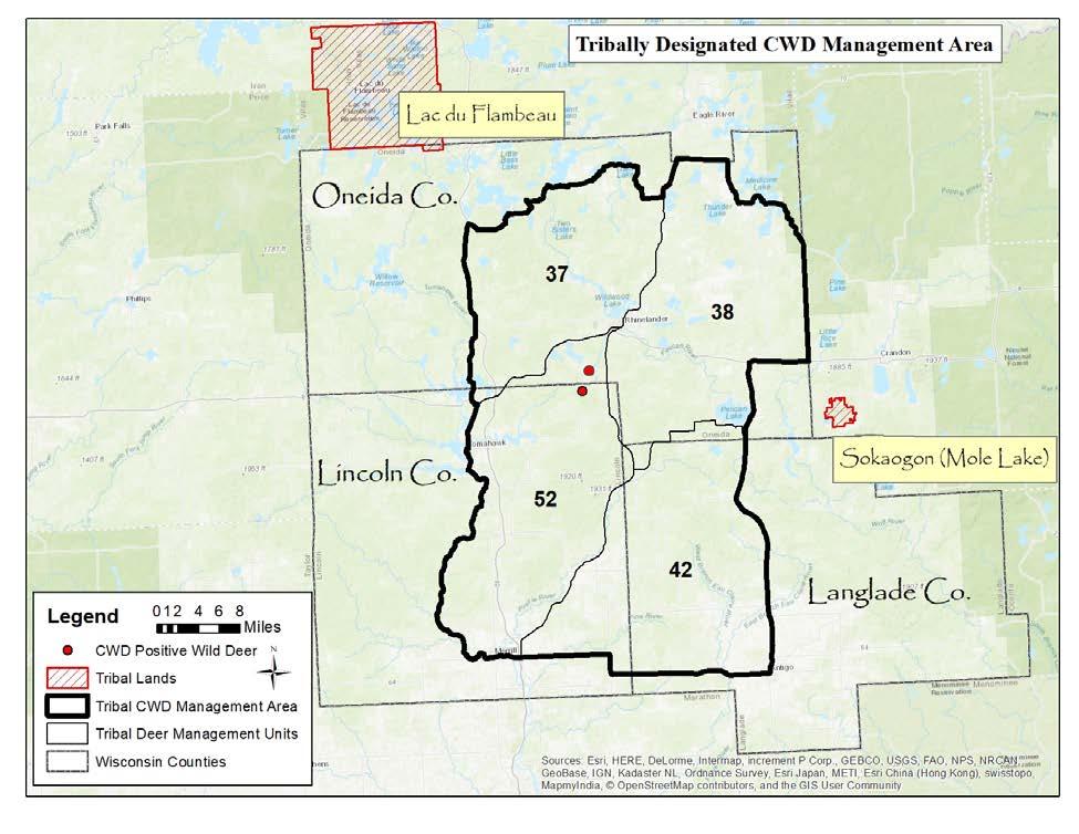 CWD Management Area except at the site of kill, or within a licensed landfill (Figure 2), or designated deer carcass collection site, located within the tribally-designated CWD