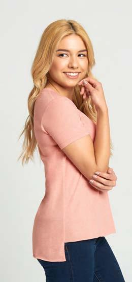 5030 WOMEN S FESTIVAL SCOOP 65/35 Poly/Cotton. 40 singles 120g/3.5oz. 65% Poly/35% Combed Ring- Spun Cotton. 1x1 baby rib, scoop neckline. Hemmed sleeve. Side seamed.