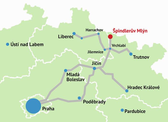 LOCATION & TRANSFERS Špindlerův Mlýn lies in