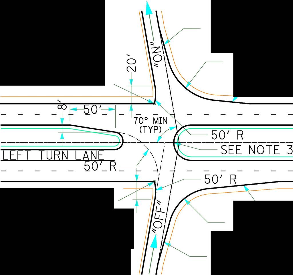 3. WHERE THE RAMPS INTERSECT A DIVIDED HIGHWAY, THE MEDIAN OPENING SHOULD BE DESIGNED TO DISCOURAGE IMPROPER TURNS INTO THE OFF RAMPS. 4.