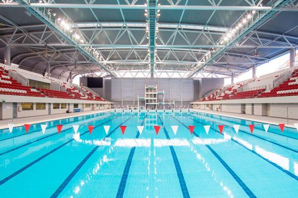 FINA facility standards Full range of facilities able to accommodate international and local Events 50m X 10 lane competition pool (3.00m deep) 50m X 8 lane training pool (1.35m-2.