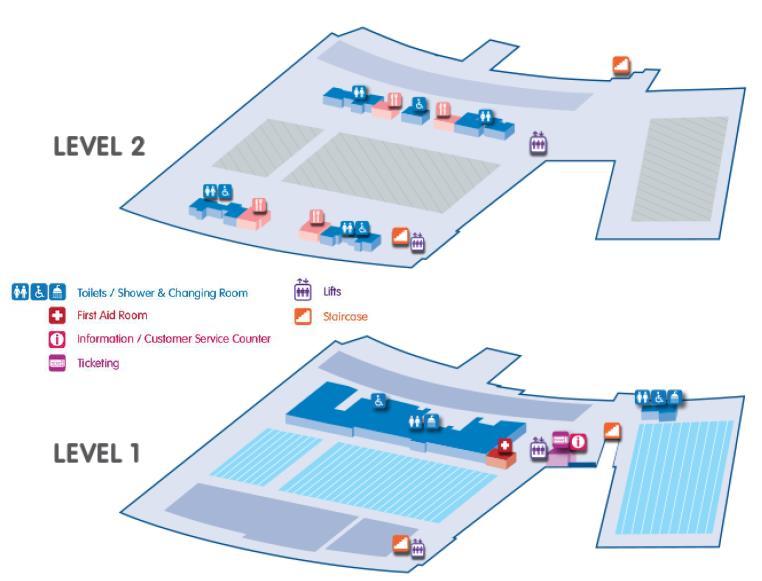 INSIDE OCBC AQUATIC CENTRE Wheelchair Accessibilities Singapore Sports Hub have been designed to be wheelchair-friendly and there are designated wheelchair areas allocated in both East and West