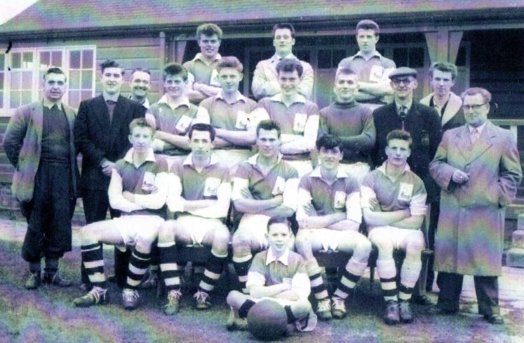 North Lancashire & District Football League, 1958-59, Under 18 s Back Row (L- R) Harry Bland, Dave Moorby, Chris Wright. Middle Row (L- R) Alec Singleton (Trainer), Geoff Atkinson, A.N.Other, Bill Varey, Brown, Mal Smith, Alec Bell, Sam Price, Doug Kitchen, A.