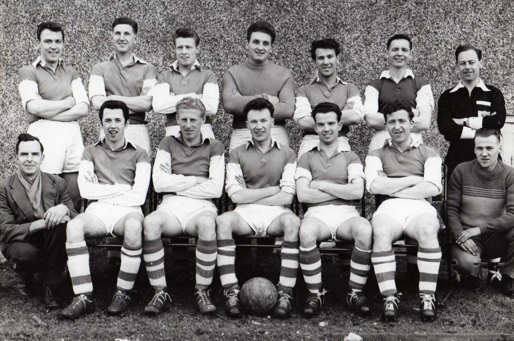 Photograph taken at Lancaster Lads Club Headquarters, Dallas Road, Lancaster (Blue Shirts with White Sleeves and White Shorts) Back Row (L- R) Front Row (L- R) Dick Bradley, Les