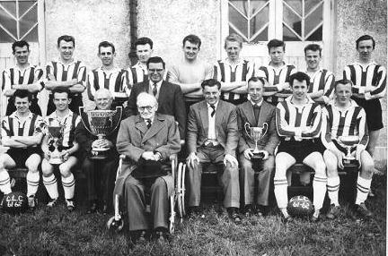 Lancaster Lads Club Old Boys 1961-62 @ Club Headquarters, Dallas Road, Lancaster (blue and white stripes shirts with black shorts) Back Row (L- R) Front Row (L- R) Peter Bleasdale, Dick Bradley,
