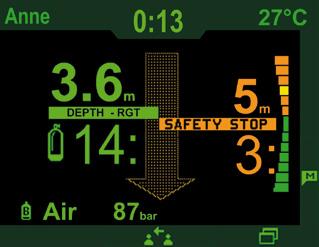 15 21 No stop time within safety stop range Safety stop range: Depth < 2 x safety stop depth