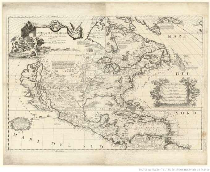 Vincenzo Coronelli 1688 Partie occidentale du Canada ou de la Nouvelle France où sont les nations des Ilinois, de