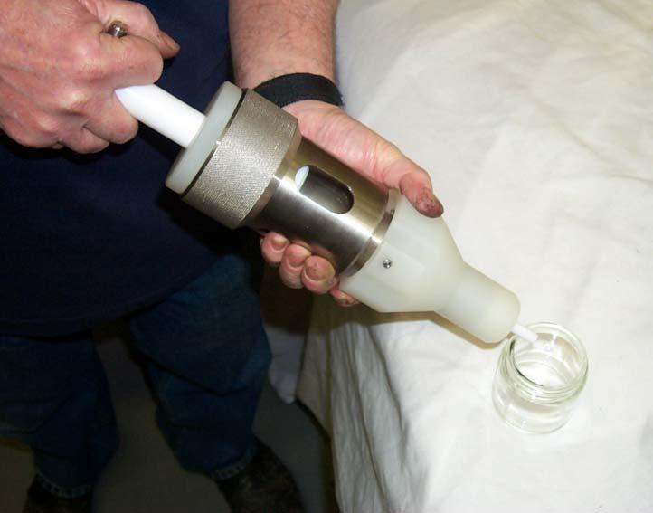 The sample can be taken from the syringe by pushing the plunger closed, the sample is dispensed through the tube at the end of the carrying cap Maintenance The syringe sampling system has several