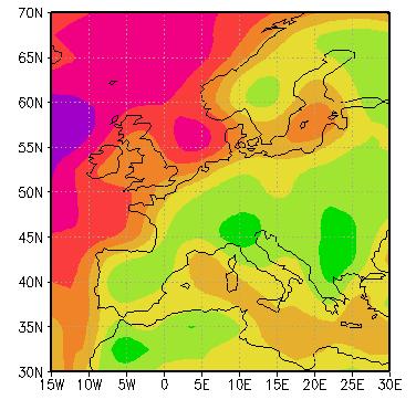 Relevant issues Wind conditions and energy content The picture below shows the difference in the average wind speed over Europe during the 1900s the second half.