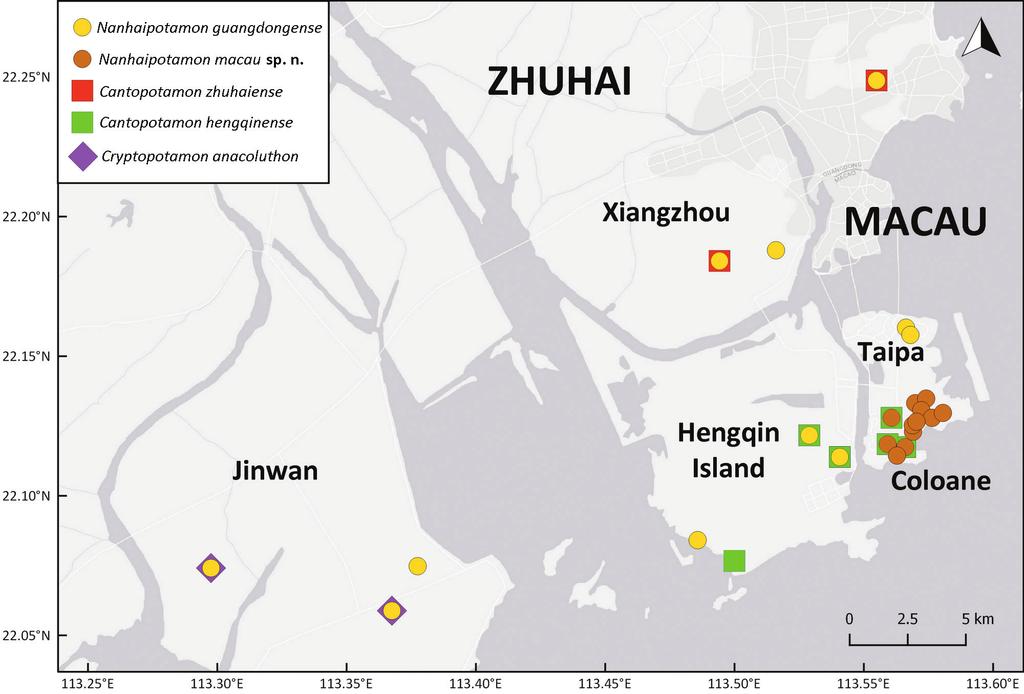 The freshwater crabs of Macau 93 Figure 1. Localities of the sampling sites in and around Macau.