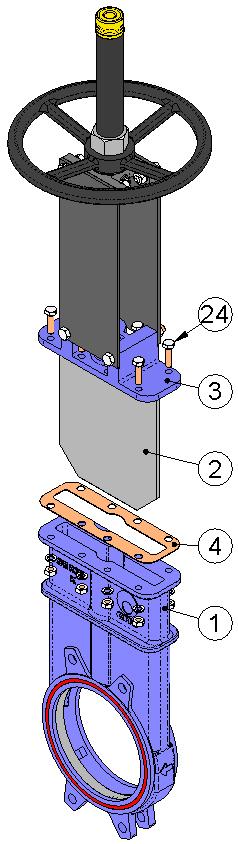 11. Make sure the seat sealing joint (4) between the cover (3) and the body (1) is not damaged (if it is, replace it). 12. Carefully tighten the screws (24) of the cover (3) crosswise. 13.
