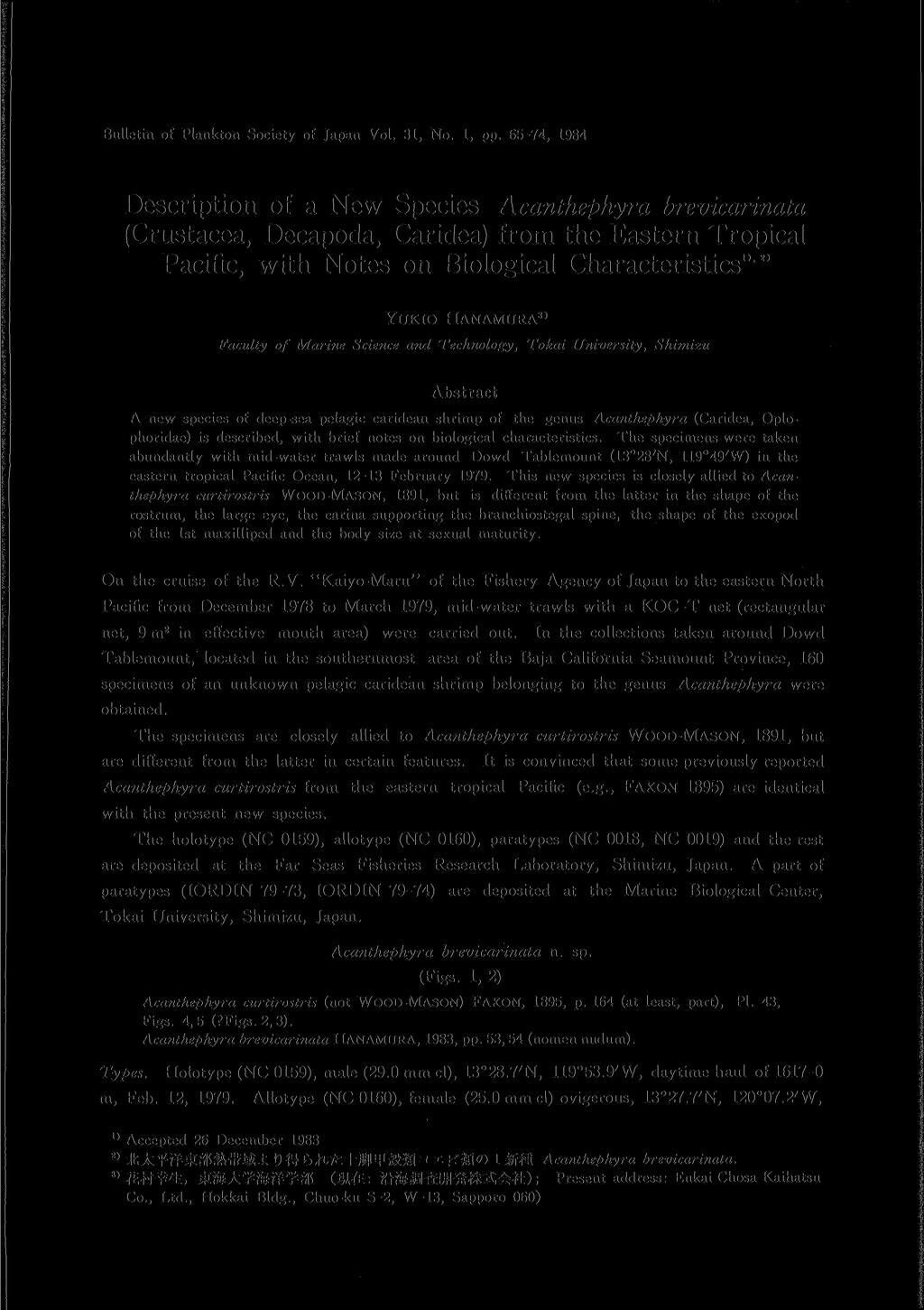 Bulletin of Plankton Society of Japan Vol. 31, No. 1, pp.