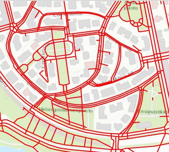 Depending on the data source, it can either be line or polygon features. Usually, the line based street network is more complex and detailed (Figure 10). a. Line based street network (source: OpenStreetMap) b.