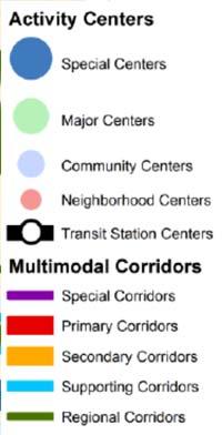 Where major transit lines intersect, development projects would be more conducive to increasing demand for transit service while reinforcing the overall multimodal goals of the County.