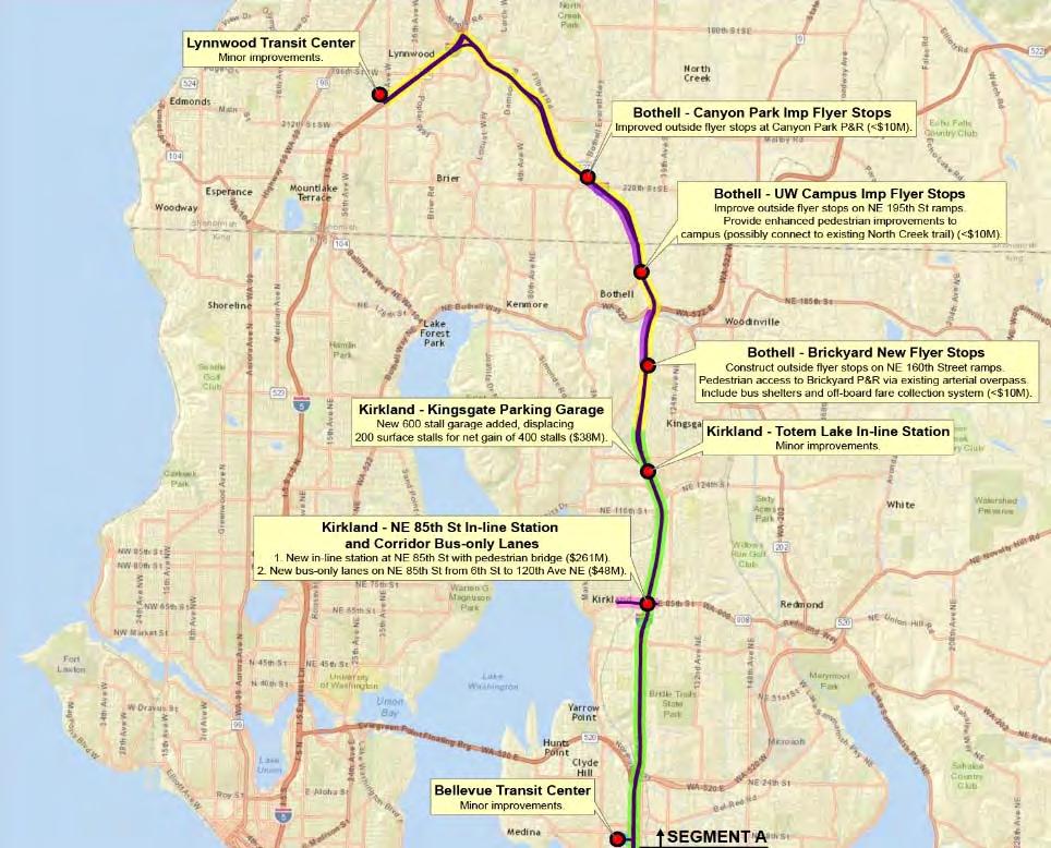 I-405 north BRT Lynnwood to Bellevue In Express Toll Lanes and bus-only shoulder lanes for majority of trip In general purpose
