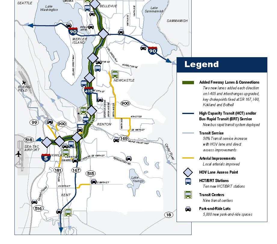 New transit centers 50% transit service increase HOV direct access ramps and flyer stops