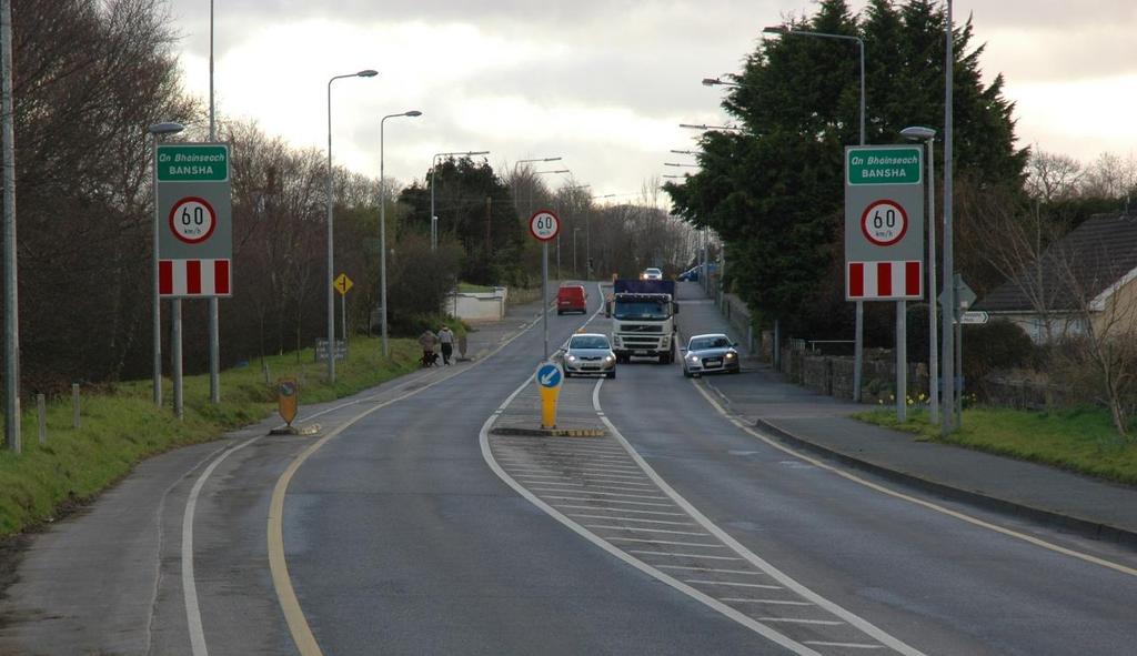 Photo 5: Traffic calming measures approaching the 1km to go mark 2. The junction for Kilcummin at 21.3km is a right hand turn across the N22.