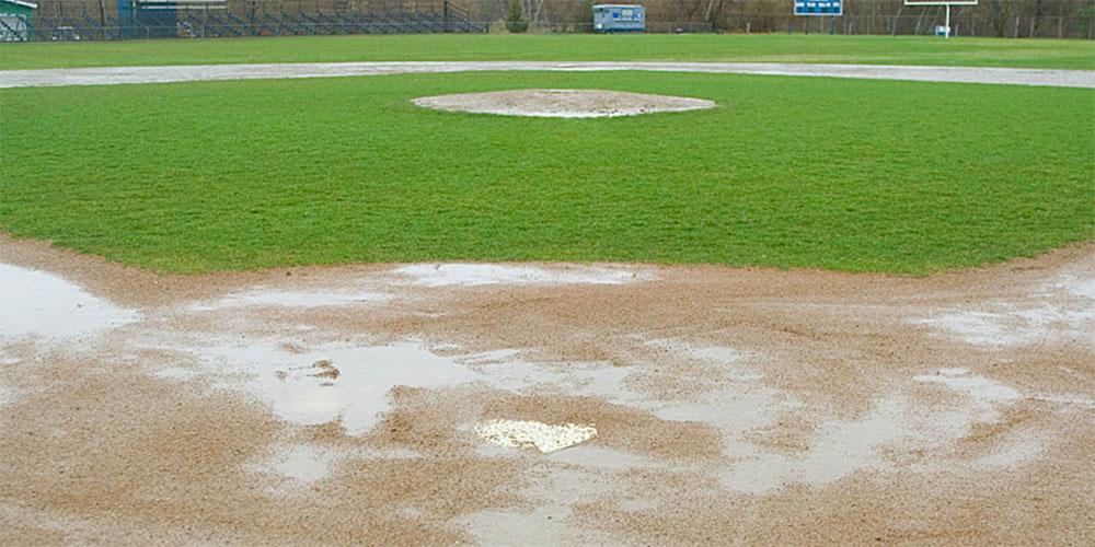 Field Maintenance After Rain Rake or brush standing water or mud on to any grass area. This creates valleys & ruts on the infield grade and dangerous lips on the edges of the grass. ALWAYS.