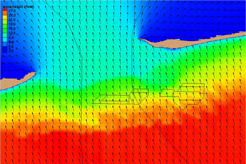 4.0 MODELING RESULTS Once CMS-Wave and CMS-Flow model development for the Petit Bois Pass borrow sites was completed, separate simulations of annual and storm-induced morphological change were