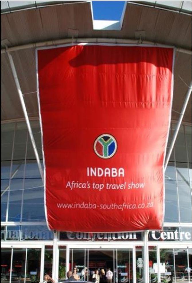 RECTANGULAR WELCOME BANNER Quantity: 1 Material: Rigging: Airtex Fabric (biodegradable, fireretardant) Bungee rope to existing steel framework.