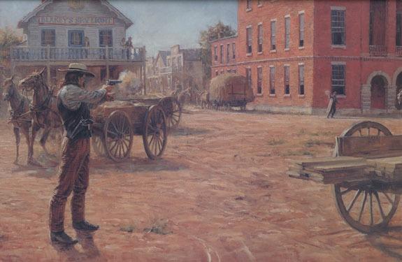 A witness described the duel as follows: At 6:00 p.m. on July 21st Tutt stood in the Springfield town square with Hickok's watch openly hanging from his waist pocket.