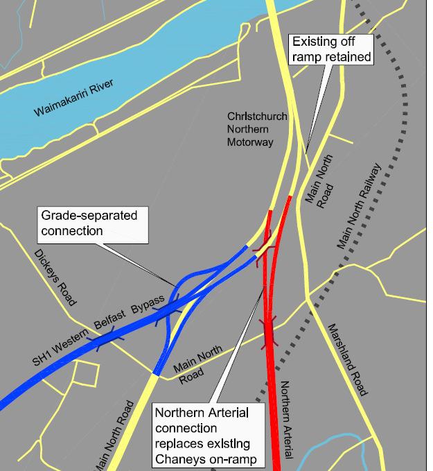 NORTH NORTH Prior to construction of the NArt After completion of the NArt Figure 4-2: Schematic of the WBB and NArt connections to the Christchurch Northern Motorway A level of congestion northbound
