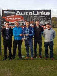 Autolinks Opening Competition Results Kindly Sponsored by Autolinks Stranraer Captain David Gladstone with Sponsor William Sloan presenting the trophy to the victor David McColm accompanied by fellow