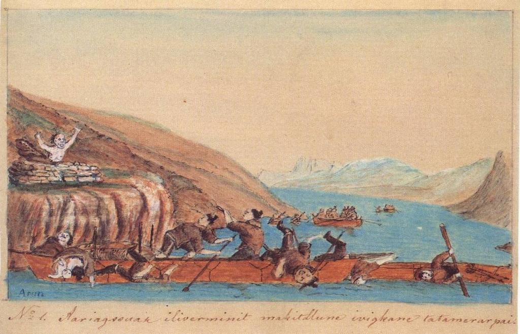 alive, when their son died by Tasersiaq. Fig. 5: Another painting by Aron of Kangeq.