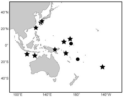 Scorpaenodes quadrispinosus in the Indo-Pacific Fig. 2. Distributional records of Scorpaenodes quadrispinosus. based on specimens examined in this study; based on Greenfield and Matsuura (2002).