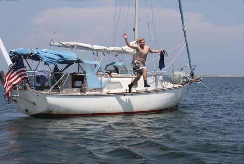 Day 7, May 23, Carrabelle to Dog Island and back Early Sunday morning, I repacked the spinnaker while Sean slept.