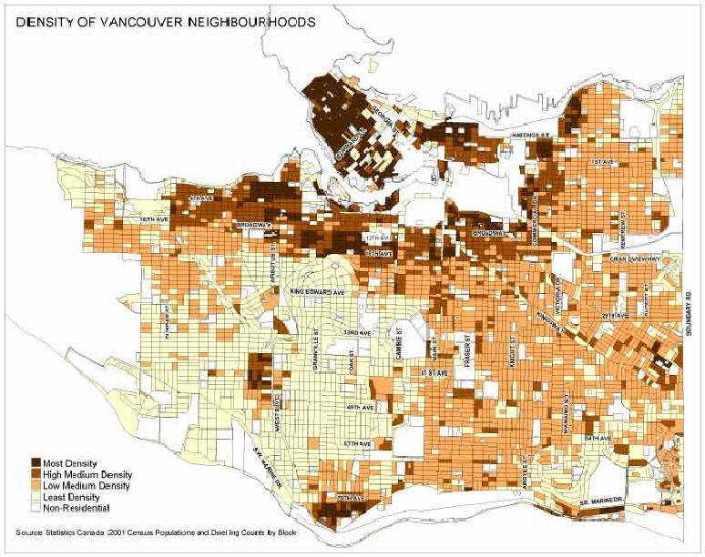 Source: Statistics Canada Census, 2001 Figure 2 Density of Vancouver neighbourhoods (2001) Vancouver designs into new developments community amenities such as parks and schools that make compact,