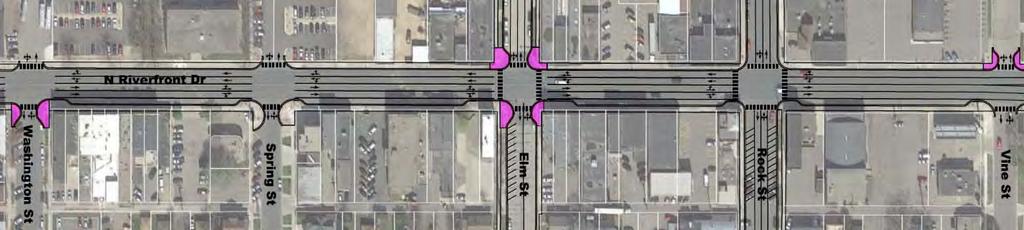 Option : Four Lane Roadway with Spot Safety and Pedestrian Enhancements Option Primary vehicle intersections at Plum Street & Elm