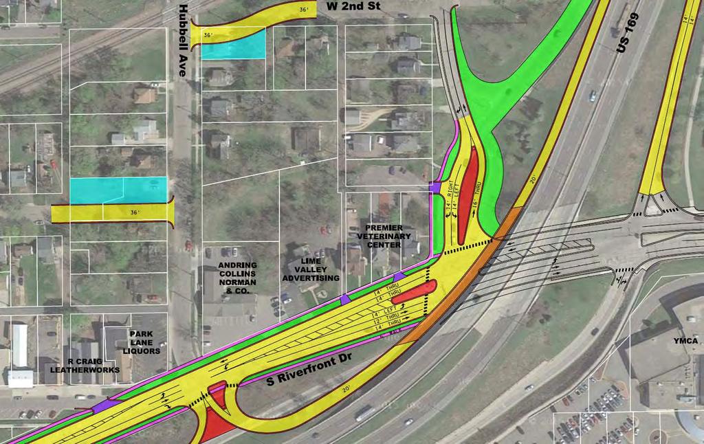 Name: Future Traffic nalysis Date: pril 27 Page: 8 Option 3B Loop ramp from southbound TH 69 eliminating access of Hubbell venue onto Riverfront Road, roadway extension of 2 nd Street from Owatonna